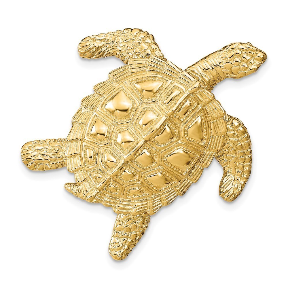14k Yellow Gold Sea Turtle Necklace Chain Slide Charm Pendant